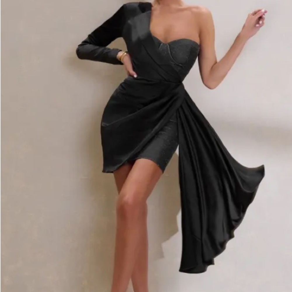 CLUB L LONDON Black One Sleeve Mini Blazer Corset Dress Holiday New Years NWT